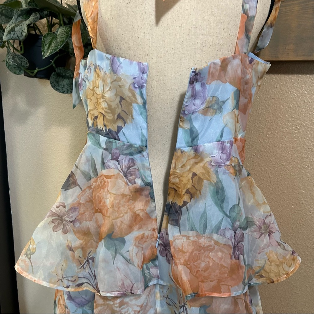 Lulu's Pastel Floral Tiered Midi Dress with Bow Straps - Picture 6 of 10